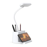 Rechargeable Small Desk Lamp for Home Office Bedroom, Study Table Light for Kids Teens, White, LED, Pen Holder, Mini, Gooseneck, College Dorm Room Lighting for Computer Keyboard Desktop Task