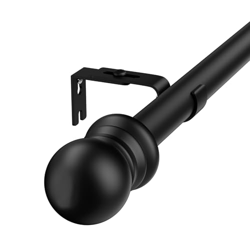 HOSKO Black Curtain Rod, 1-Inch Window Curtain Rods Set - Curtain Rods for Windows 30-84 Inches - Including Three Mounting Brackets
