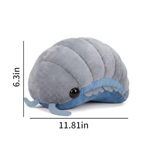 Likelike 11.8 Inch Pill Bug Plush Pillow, Lifelike Insect Stuffed Soft Back Cushion, Gray Pill Bug Pillow for Couch Bed Car, Cute Decorative Throw Pillow for Home Office