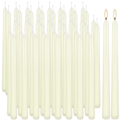 WPONSZU 50 Pack Ivory Taper Candles, 7-8 Hours Burn Time, Unscented, Smokeless and Dripless, 4/5 x 10 Inch for Christmas,Household,Dinner,Wedding,Valentine's Day,Party and Home Décor Candlesticks