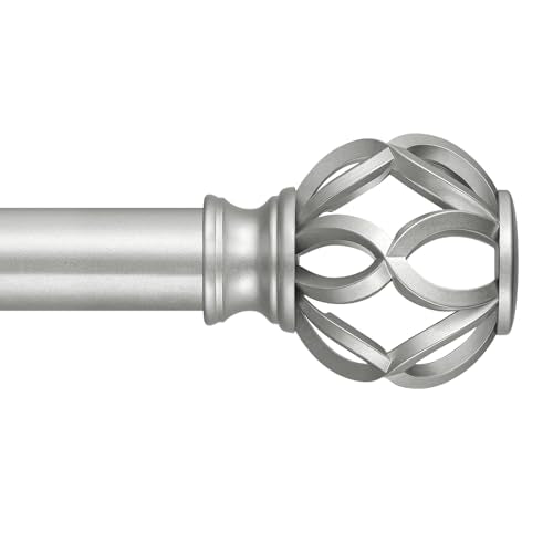 Silver Curtain Rods for Windows 48 to 84 Inch, 1 Inch Adjustable Decorative Window Treatment Rods with Aluminium Twisted Cage Finials, Heavy Duty Metal Farmhouse Drapery Pole, Easy Install