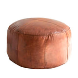 Handmade Moroccan Round Leather Pouf – Delivered Unstuffed – Ottoman, Footstool, Footrest, Hassock, Floor Cushion – Versatile Artisan Accent (Tan, 12"×12"×12" in)