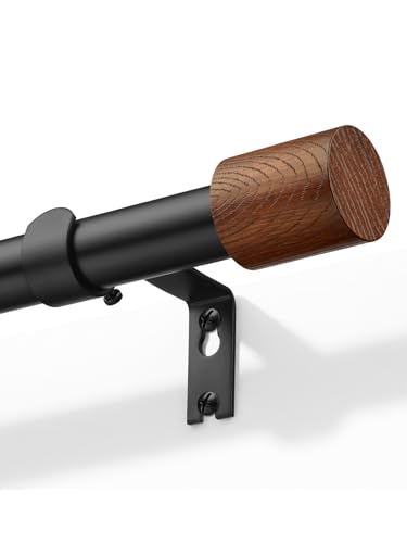 Wood Curtain Rods for Windows 32 to 84 Inch, 1 Inch Heavy Duty Adjustable Decorative Curtain Rod, Modern Farmhouse Drapery Rod for Bedroom, Patio and Living Room