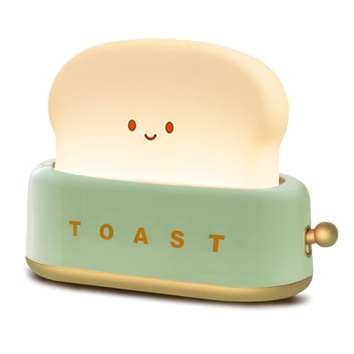 Desk Decor Toaster Lamp, Rechargeable Small Lamp with Smile Face Toast Bread Cute Toaster Shape Room Decor Night Light for Bedroom, Bedside, Living Room, Dining, Desk Decorations, Gift