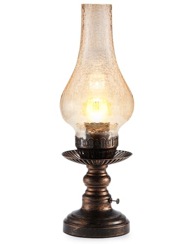 Vintage Rechargeable Cordless Table Lamp with Dimmer & Touch Control, Small Battery Powered Lights, Amber Hand-Blown Glass Retro Farmhouse Lamp for Bedroom, Living Room, Dining Table, Kitchen