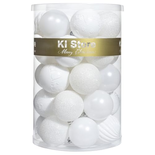 KI Store White Christmas Ball Ornaments, 34pcs 2.36-Inch, With Hooks for Tree, Wreath, Garland Decor - Holiday Decorations Included