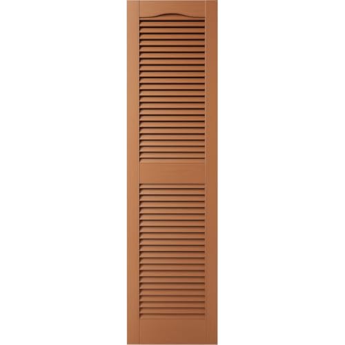 14 1/2"W x 29"H Lifetime Vinyl, TailorMade Cathedral Top Center Mullion, Open Louver Shutters, w/Shutter-Loks (Per Pair), 471 - Treated Cedar