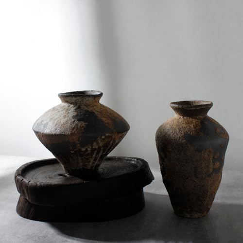 Rusty Ceramic Vase, Wabi Sabi Decorative Pottery Flower Vase for Centerpieces, Table, Living Room, Bedroom, Bathroom, Retro Country Farmhouse Decor