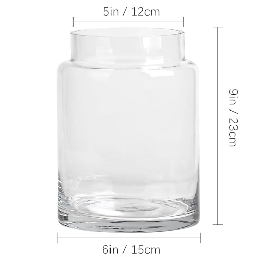 KOIUEYW Clear Vases for Centerpieces, 9 Inch Large Glass Vase for Bouquet, Glasses Home Decor Modern Jarrones Decorativos for Wedding Living Room Dining Table Office