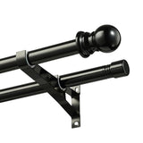 Double Curtain Rod, 1 Inch Heavy Duty Rust-Resistant Metal Dual Rod Set, Snap-On Bracket, Adjustable Segmented Design with Ball Finials, Black Curtain Rods for Windows 34-38 Inch