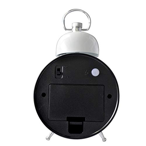 Clock Night Light Single Bell Child Clock Quartz No Ticking Bracket Clock Decoration Mute Metal Clock (Color : Black) (White)