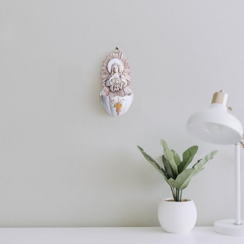KOMI Sacred Heart of Mary Holy Water Font Resin Catholic Holy Water Font for Entrance Home Wall Hanging Religious Gifts