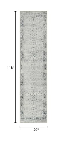 Washable Hallway Runner Rug 2.5x10, Gray Vintage Runner Rug Non Slip, Soft Distressed Long Indoor Carpet Runner for Kitchen Foyer Entryway Bedside Laundry Room Bathroom, 10 Foot Runner
