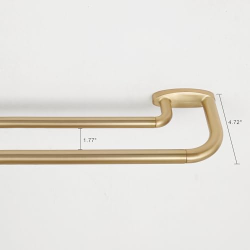 Double Curtain Rods Warm Gold,Room Darkening Drapery Rod for 28-48 Inches,Adjustable 3/4 Inches Front and 5/8 Inches Back Quality Metal Rod for Window,Wrap Around Design