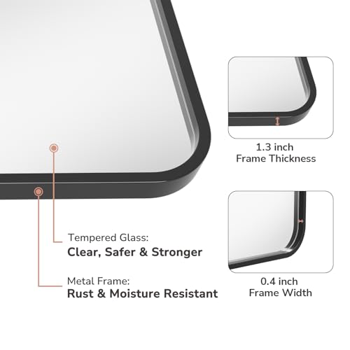 USHOWER 2-Pack Black Bathroom Mirrors for Over Sink 24 x 36 Inch, Metal Frame Rectangle Wall Mirror, Modern Farmhouse Vanity Mirror, Wall Mounted