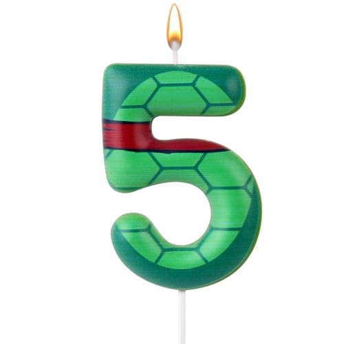 Turtle Shell Birthday Candle, Cartoon Turtle Themed Cupcake Number Candle Green Cake Topper for Party Decoration Favors Supplies (Number 5)
