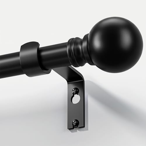 Black Curtain Rods for Windows 72 to 144 Inch 1" Diameter Heavy Duty Metal Adjustable Extra Long Blackout Traverse Window Treatment Rods with Decorative Finials Doorway Living Room Bedroom Kitchen