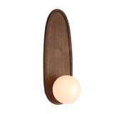 Modern Japanese Solid Wood Wall Sconce, Oval Tray Design, Milk White Glass Globe, Minimalist LED Bedside Lamp, Bedroom Hallway Entryway Reading Nook Foyer Zen Decor Interior Parlor(Brown)
