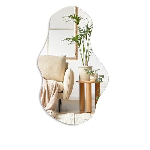 PERFNIQUE Irregular Wall Mirror Asymmetrical Mirror, 28''x17'' Decorative Modern Mirror for Bathroom Bedroom Living Room Entryway, Cloud Frameless, Wall Mounted (28''x17'', Cloud)