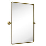 TEHOME Gold Pivot Rectangle Bathroom Vanity Mirrror Farmhouse Tiltable Rounded Metal Framed Pivoting Bathroom Mirror with Beveled Mirrror, Overall 26.91 x 35 inches (Mirrror 23 x 35 inches)