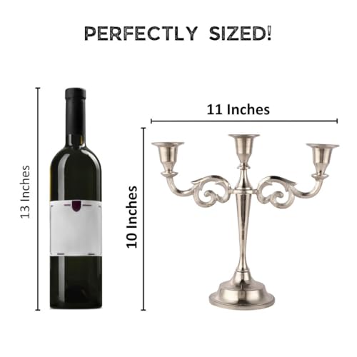 3 Arm Candelabra Taper Candle Holders Decorations Indoor Kitchen Décor Table Candles Candlestick Candelabra Centerpiece (Silver)