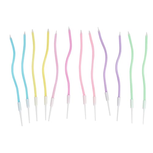 12 Count Pastel Twisted Spiral Birthday Candles, Rainbow Spiral Birthday Candles with Holders, Candle for Cake, Party Candle Set, Cake Candles