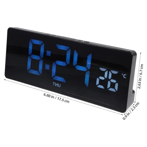 DECHOUS LED Digital Desk Clock Large Display Thermometer Alarm Clock Blue LED Temperature Display for Home Office, Black Frame, Battery Not Included