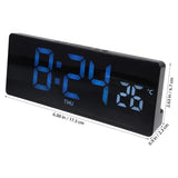 DECHOUS LED Digital Desk Clock Large Display Thermometer Alarm Clock Blue LED Temperature Display for Home Office, Black Frame, Battery Not Included