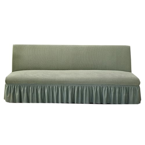 XJHKG Armless Sofa Bed Cover, Elastic Fitted Full Folding Futon Slipcover with Skirt(Color:Green,Size:Large)