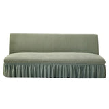 XJHKG Armless Sofa Bed Cover, Elastic Fitted Full Folding Futon Slipcover with Skirt(Color:Green,Size:Large)