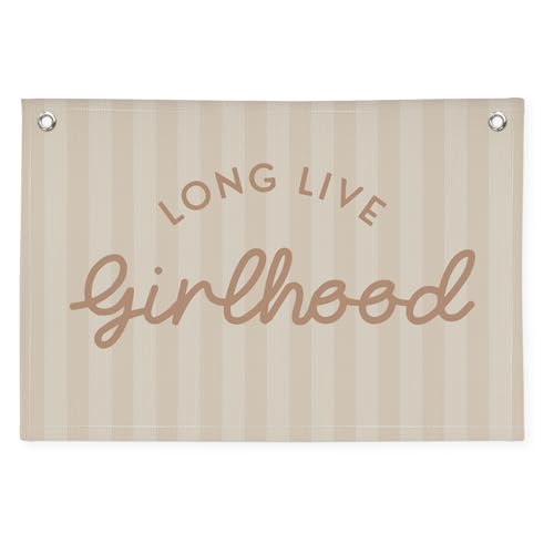 Girls Room Decor Long Live Girlhood Linen Banner Hanging Flag Vintage Pink Banner for Nursery Playroom Wall Decor for Kids Bedroom Dorm Toddler Decorations Trendy Room Decor 30x20 In (Girlhood)