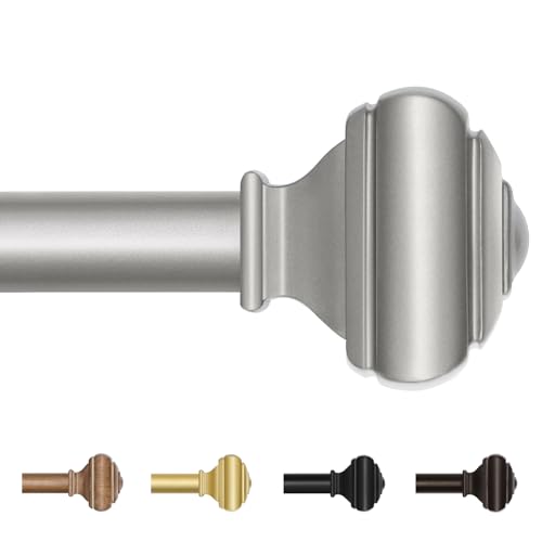 USFOOK Antique Silver Curtain Rod 32 to 58 Inch(2.6 to 4.8 ft) with Brackets, 7/8 Inch Splicing Single Curtain Rods for Windows 20 to 54 In, Adjustable Decorative Curtain Pole with Square Finials