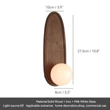 Modern Japanese Solid Wood Wall Sconce, Oval Tray Design, Milk White Glass Globe, Minimalist LED Bedside Lamp, Bedroom Hallway Entryway Reading Nook Foyer Zen Decor Interior Parlor(Brown)