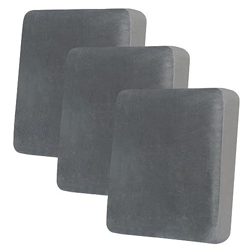 hyha Velvet Couch Cushion Covers, Soft Sofa Seat Covers for sectional 3 Cushion Couch Washable, Magic Sofa Slipcover with Elastic Bottom, Non-Slip Furniture Protector for Pets, Kid(3PC, Grey)