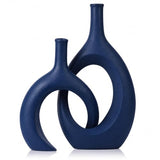 Navy Blue Unique Hollow Bud Vases Set of 2,Modern Snuggle and Huging Style Ceramic Vase for Pampas Grass,Living Room Decorations for Fireplace,Coffee Table Centerpiece,Mantle,Bookshelf Decor