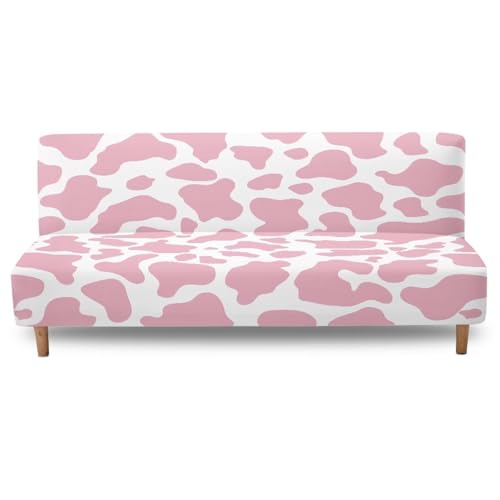 Pink Cow Print Non Slip & Dustproof Protector Futon Covers Stretchy Sofa Couch Slipcover with Elastic Bands Armless Sofa Couch Slipcover Machine Washable