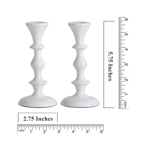 White Metal Taper Candle Holders Set of 2 – 5.75" Decorative Candlestick Holders for Table Centerpiece, Home Décor, Dining Table, Wedding & Party Decorations