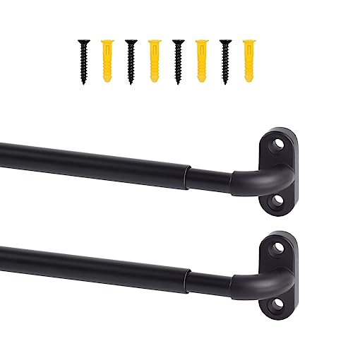 TYRON 2 Pack Screwed Sash Curtain Rod Adjustable 18-30 Inch, 3/8 In. Diameter, French Door Curtain Rods (Black)