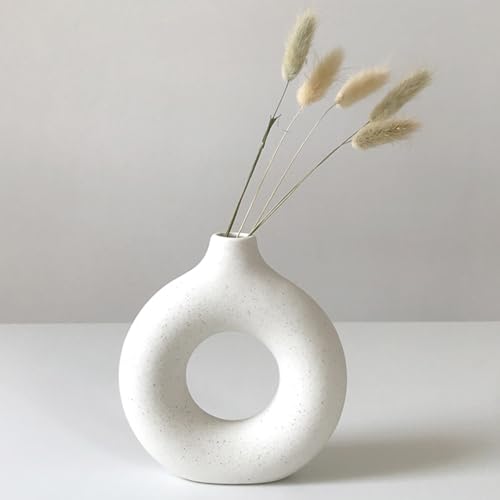 White Ceramic Vases for Pampas Grass,Water Drop Design Doughnut vase Modern Home Decor Minimalist Nordic Boho Ins Style (White Mini)