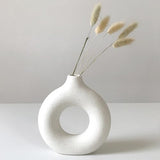 White Ceramic Vases for Pampas Grass,Water Drop Design Doughnut vase Modern Home Decor Minimalist Nordic Boho Ins Style (White Mini)