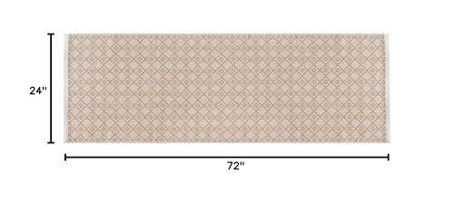 Cotton Diamond Woven Runner Rug 2x6 Feet - Beige, Non Slip Super Soft Farmhouse Space Patio Throw Carpet Ideal for Hallways, Kitchen, Living Room | Neutral Large Bedroom Area Décor Floor Décor Mats