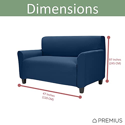 Vivian Stretch Diamond Living Room Love Seat Cover, Stretchy Soft & Comfortable Feel Fabric, Protects and Transforms Furniture, Machine Washable, 96.5x47.25 Inches (Navy)