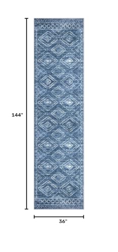 Washable Runner Rug 3x12 ft Runner for Hallway, Stonewashed Blue