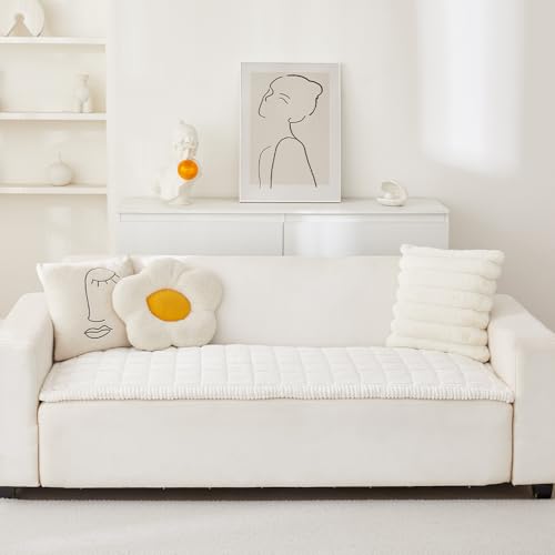Awjcsv Couch Cover for Dogs Washable, Fuzzy Pet Couch Covers for 3 Cushion Sofa Pet Friendly, Non Slip Sofa Cover (White, 27.6" X 70.9"/70 X 180cm)