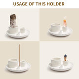4 in 1 Incense Holder, Palo Santo Holder for Burning Sage, Sticks & Candle, Ceramic Incense Burner， 5.3" Ceramic Ash Catcher Tray for Meditation Room Home Decor