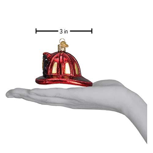 Old World Christmas Fireman's Helmet Glass Blown Ornament for Christmas Tree, Handcrafted Holiday Decoration, Firefighter Collection