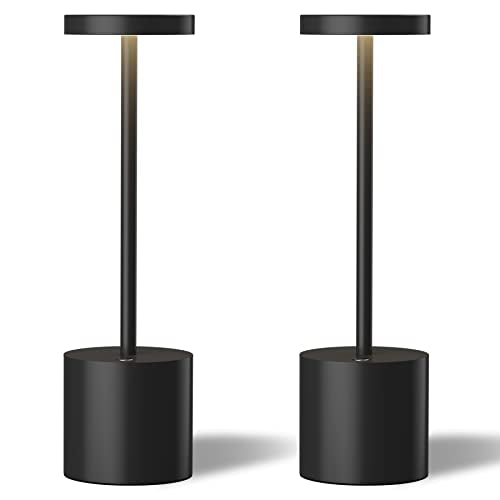 LED Cordless Table Lamps Set of 2,Portable Rechargeable 5000mAh Outdoor Table Lamp,3 Color Stepless Dimming Battery Powered Lamp, Table Light for Dinner/Patio/Restaurant/Bedroom.(Black)