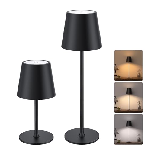 JACKYLED Cordless Table Lamps Rechargeable, 3 Adjustable Height, 5000 Capactiy Operated, 3 Colors Smooth Dimming, Portable LED Waterproof Table Lamp for Dining, Bedroom, Outdoor (2 Pack)