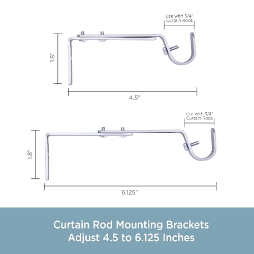 Kenney Adjustable Bracket, for 3/4" Curtain Rod, Satin Nickel, 2 Pack