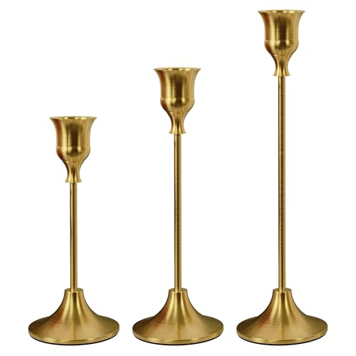 NLBTW Brass Gold Candlestick Holders, Metal Taper Candle Holder, Set of 3